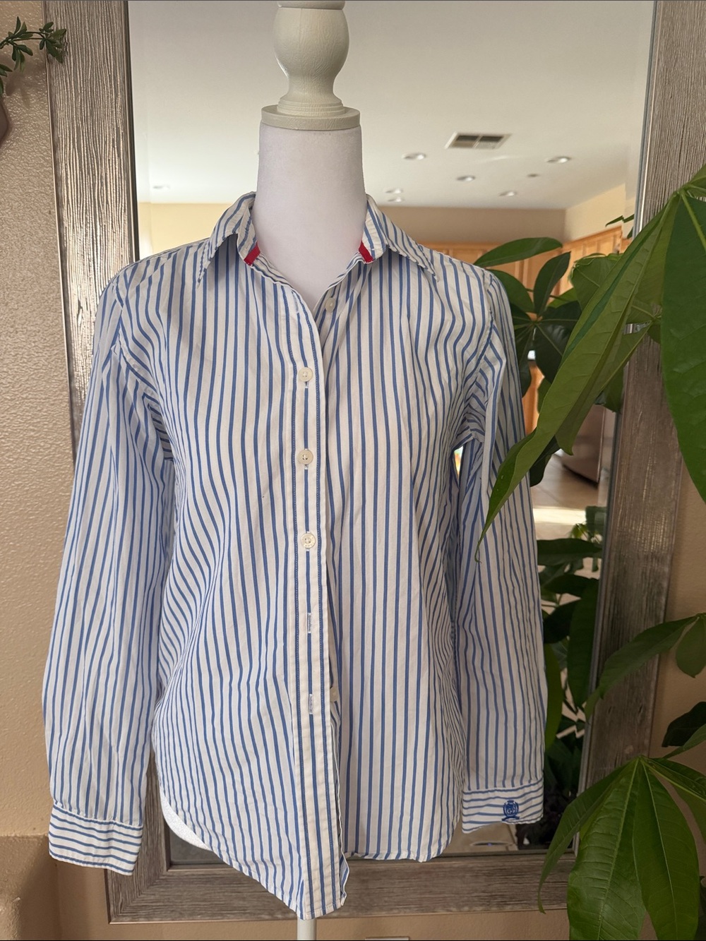 Tommy Hilfiger Blue and White Striped Button-Up Shirt - Picture 1 of 4